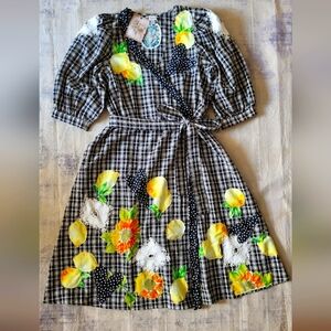 Handmade XXL plaid sundress NWT lemon hearts appliques